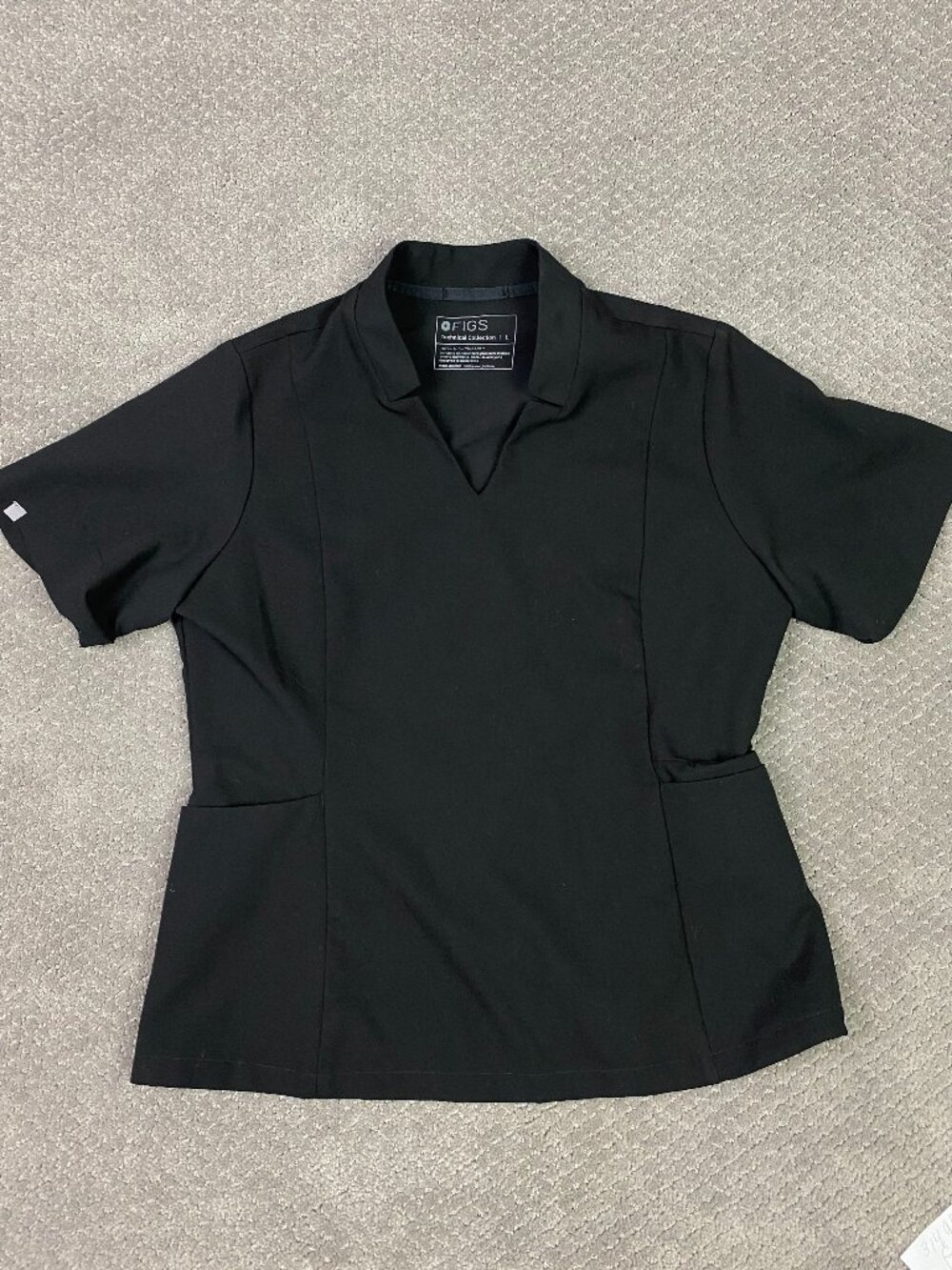 Figs inala Scrub Top Shirt Womens Large Black Mandarin Collar 2 Pockets 1000218